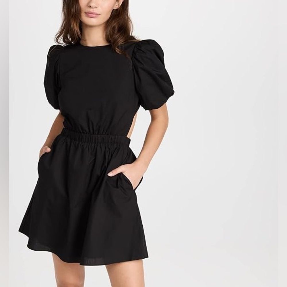 English Factory Little Black Cut-Out Poplin Mini Dress Pockets Size
